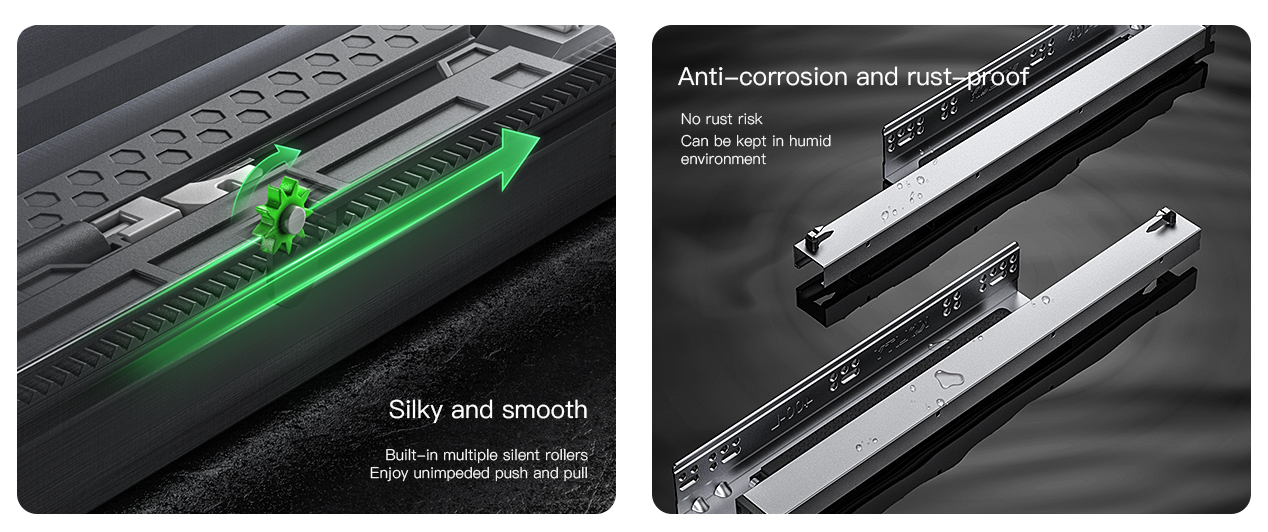 KY Three Sections Full Extension Concealed Undermount Slides