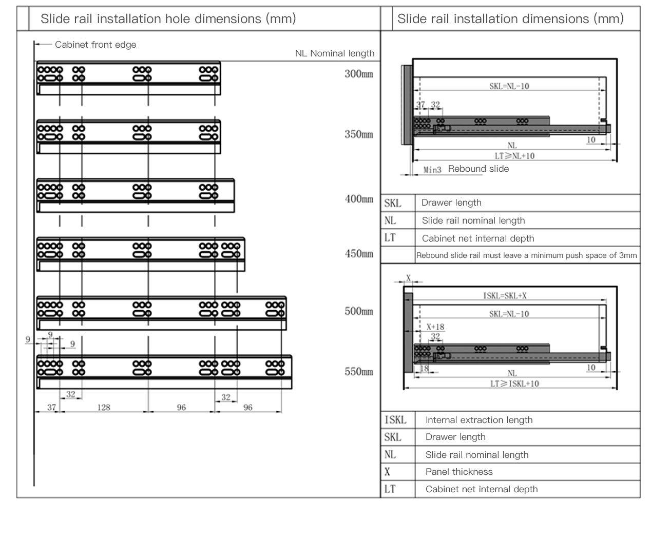 KY Three Sections Full Extension Concealed Undermount Slides