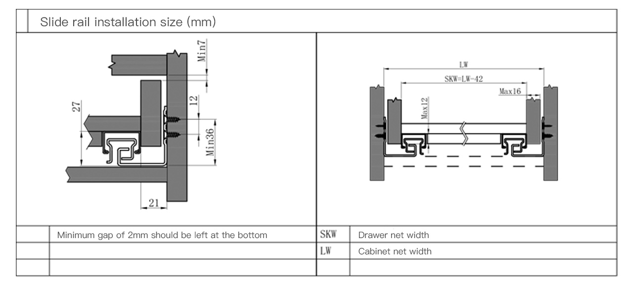 KY Three Sections Full Extension Concealed Undermount Slides
