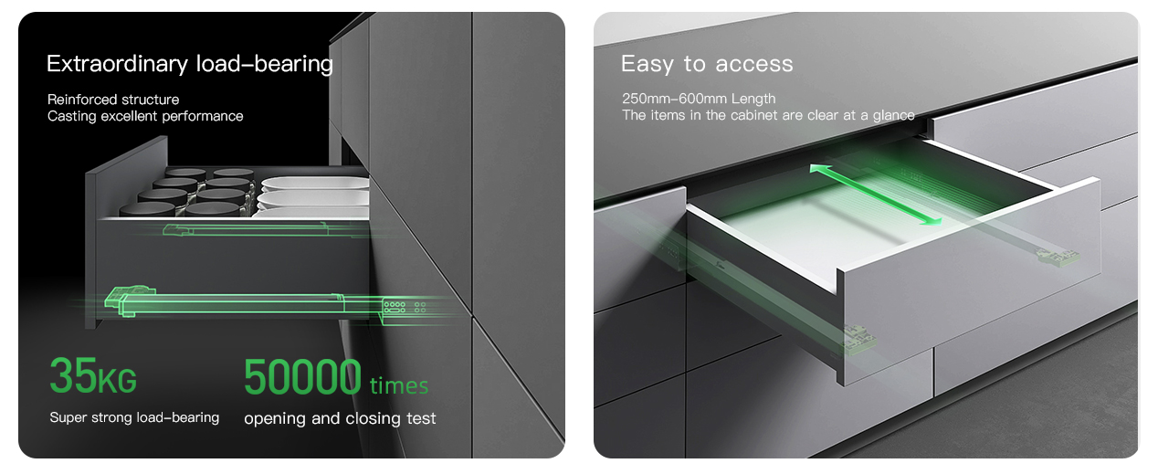 KY Three Sections Full Extension Concealed Undermount Slides