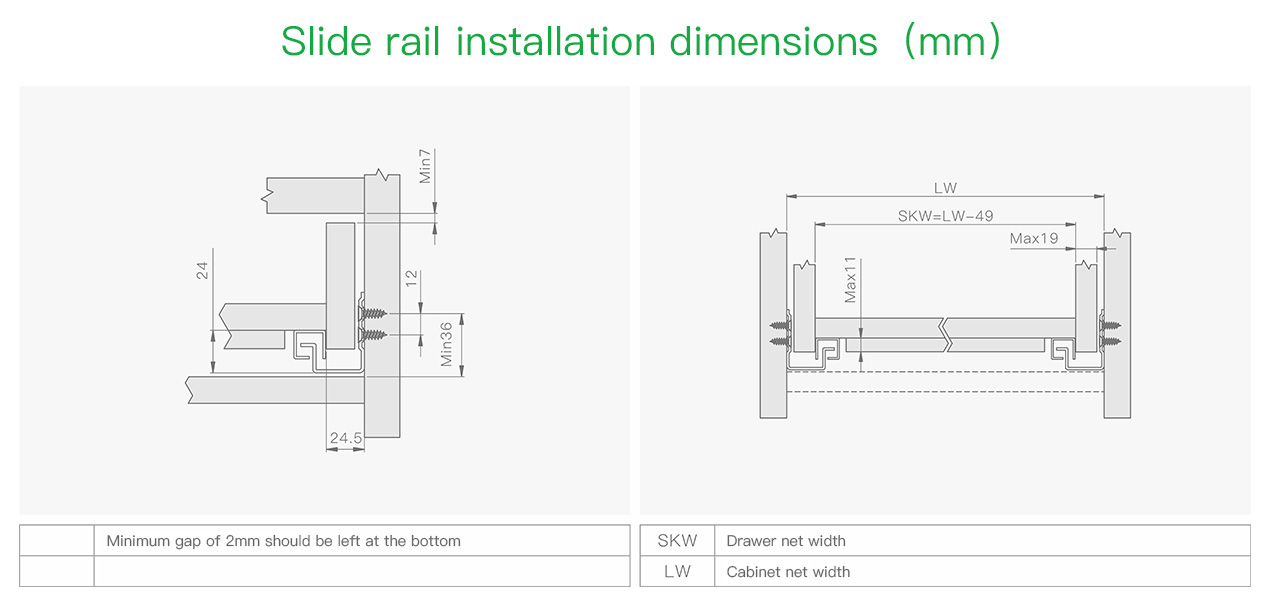 KY2 Two Sections Full Extension Concealed Undermount Slids