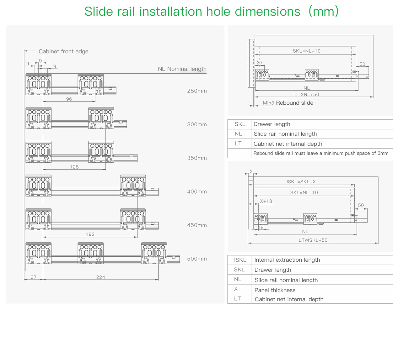 KY2 Two Sections Full Extension Concealed Undermount Slids